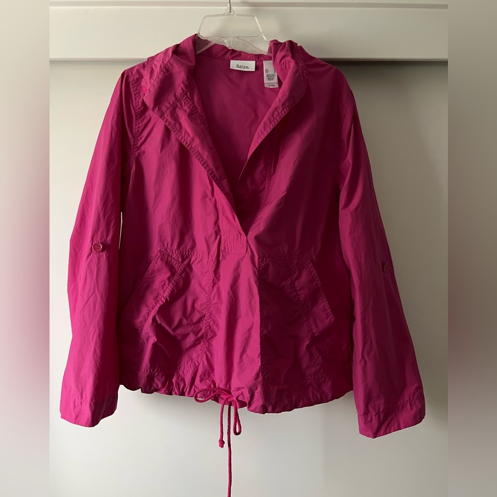 Liz & Co Pink Hooded Windbreaker Size L
